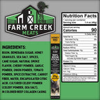 Farm Creek Meats Honey BBQ product label with ingredients, nutrition facts, and branding.